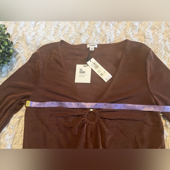 Garage brown stone  mesh long sleeve woman top M - Picture 13 of 16
